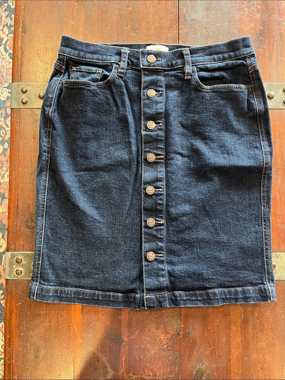 Loft Outlet Dark Blue Button-Front Denim Skirt